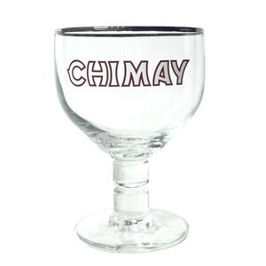 Chimay Trappist Belgian Ale Beer Glass Chalice Silver Rim 4 3/4" Tall .2 Liter
